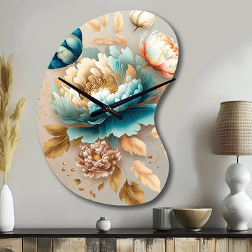 Multi-Color Blooming Flowers I - Asymmetric Metal Wall Clock